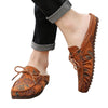 Men's Brown Leather Casual Shoes, Embroidered, Breathable