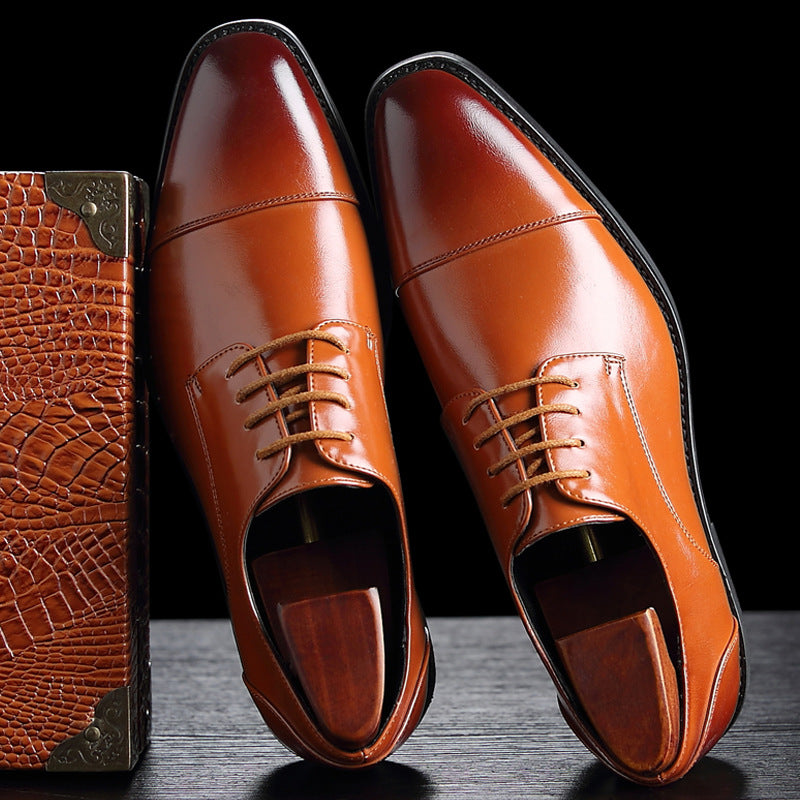 Spring new pointed-toe lace-up business dress leather shoes for men, british style brogue cross-bord 2