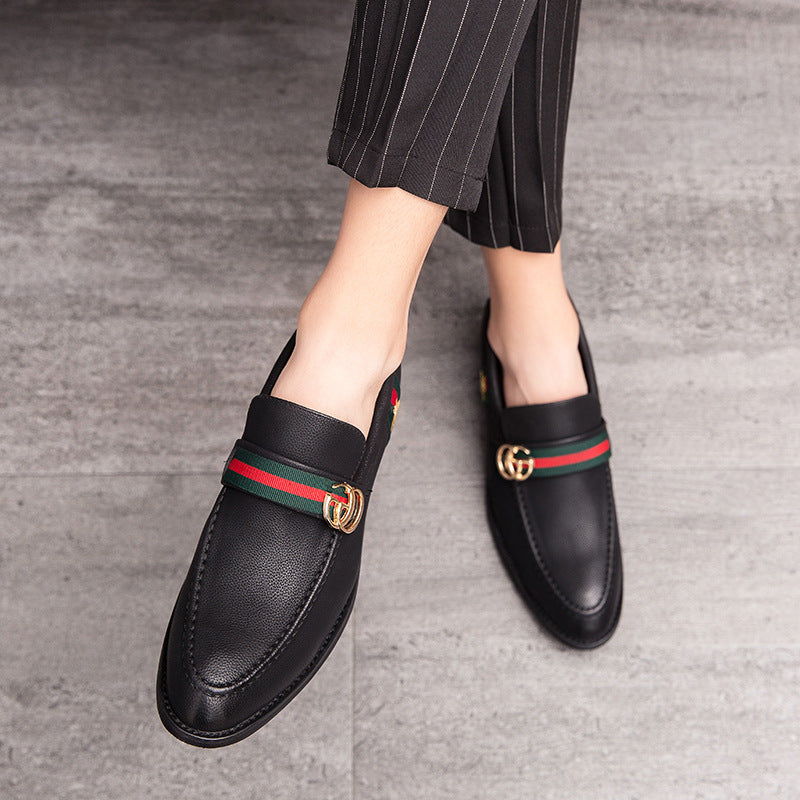 Korean style trendy slip-on daily casual men's shoes soft bottom breathable all-match hidden height pointed leather shoes men's peas shoes 11