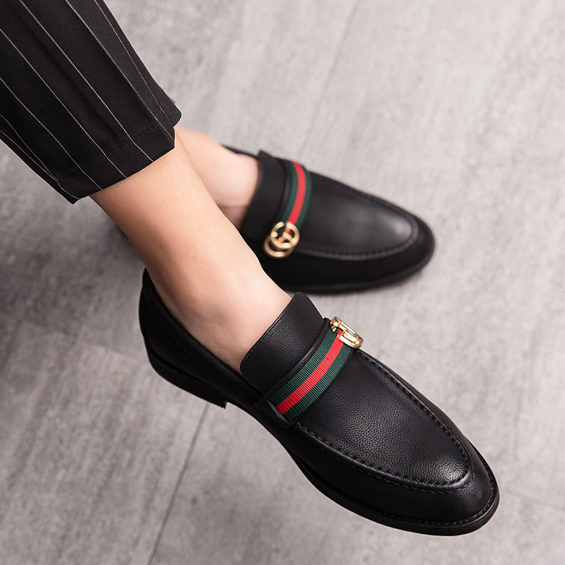 Korean style trendy slip-on daily casual men's shoes soft bottom breathable all-match hidden height pointed leather shoes men's peas shoes 12