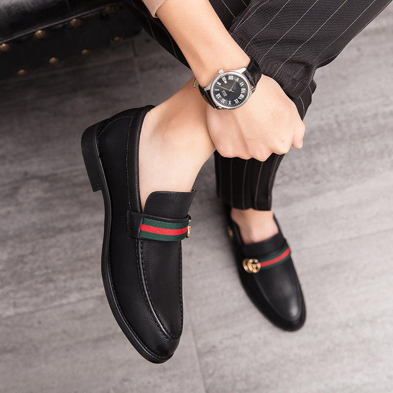 Korean style trendy slip-on daily casual men's shoes soft bottom breathable all-match hidden height pointed leather shoes men's peas shoes 13