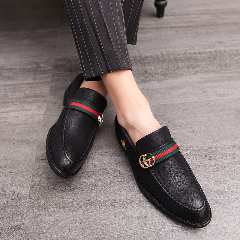 Korean style trendy slip-on daily casual men's shoes soft bottom breathable all-match hidden height pointed leather shoes men's peas shoes 9