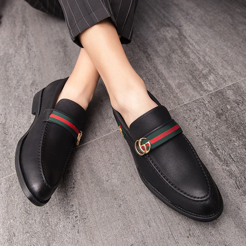 Korean style trendy slip-on daily casual men's shoes soft bottom breathable all-match hidden height pointed leather shoes men's peas shoes 8