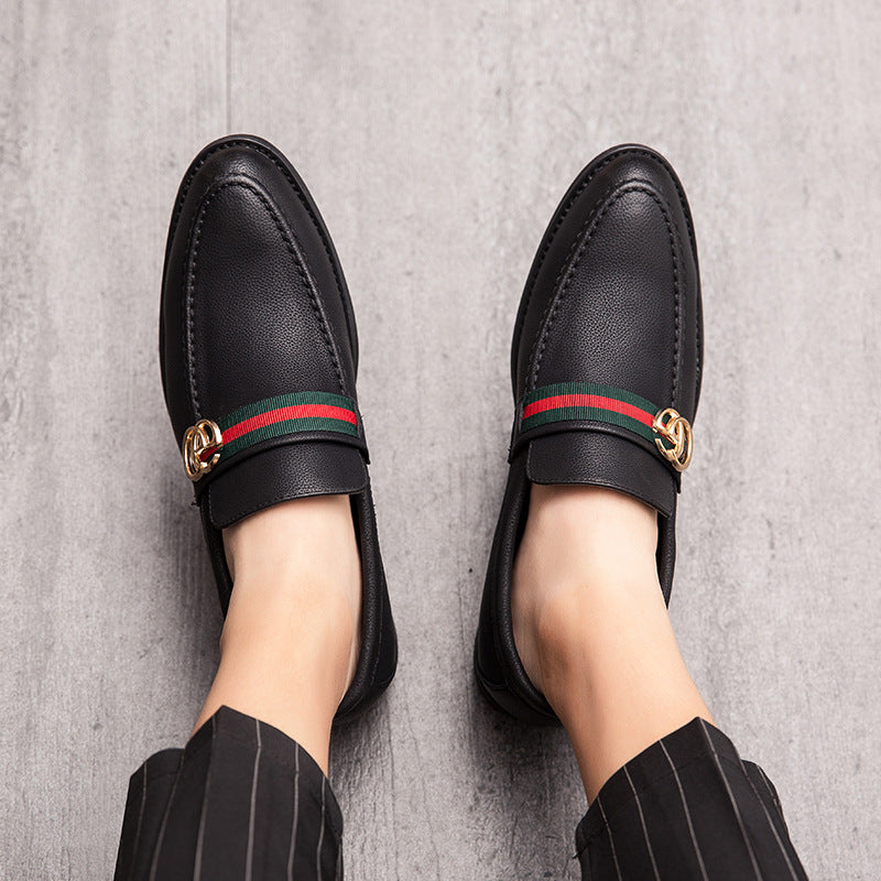 Korean style trendy slip-on daily casual men's shoes soft bottom breathable all-match hidden height pointed leather shoes men's peas shoes 5