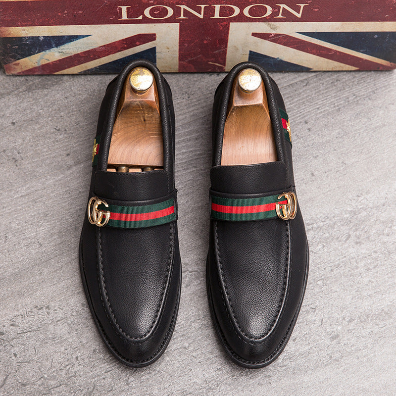 Korean style trendy slip-on daily casual men's shoes soft bottom breathable all-match hidden height pointed leather shoes men's peas shoes 4