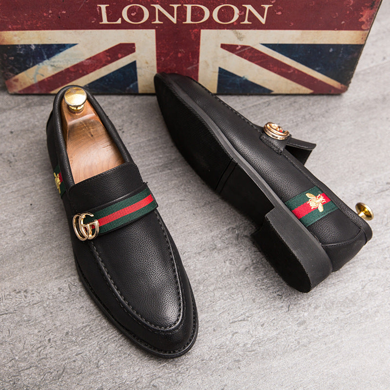 Korean style trendy slip-on daily casual men's shoes soft bottom breathable all-match hidden height pointed leather shoes men's peas shoes 7