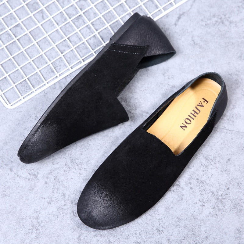 Men's Black Leather Loafers, Retro