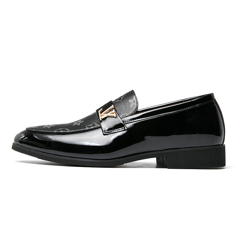 Men's Black Leather Driving Shoes, Business, Wedding, Style 3015