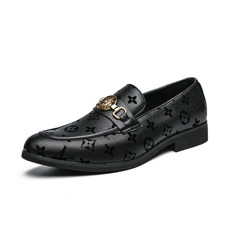 Men's Black Leather Driving Shoes, Business, Wedding, Style 2215