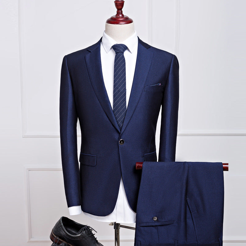 New sapphire blue suit set two-piece business casual Korea n slim groom wedding number 919 2