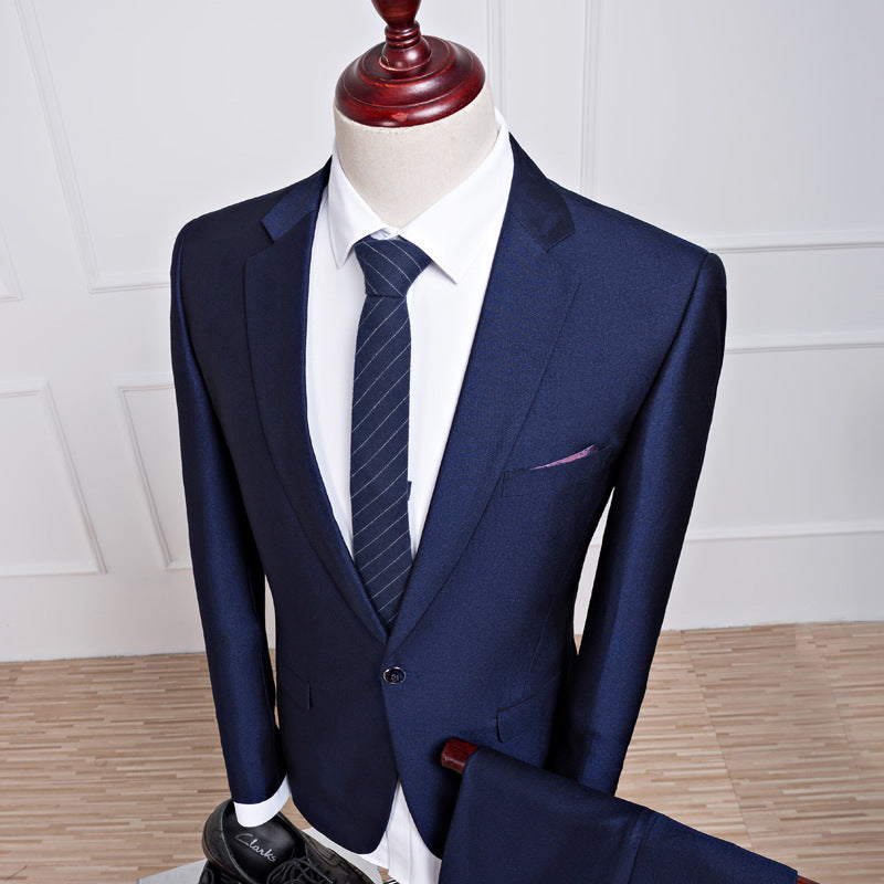 New sapphire blue suit set two-piece business casual Korea n slim groom wedding number 919 4