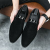 Men's Red Leather Loafers, Pointed Toe, British Style