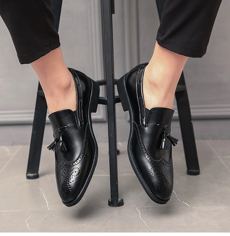Cross-border men's brogue leather shoes - plus size fashion tassel leather shoes - business casual 7