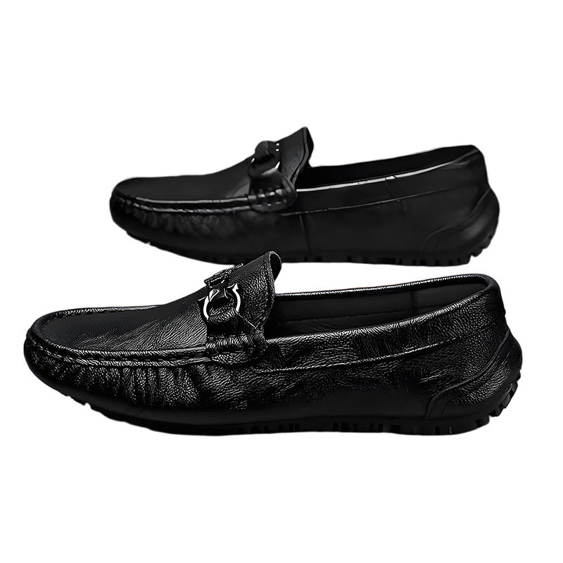 Men's Black Cowhide Business Casual Loafers