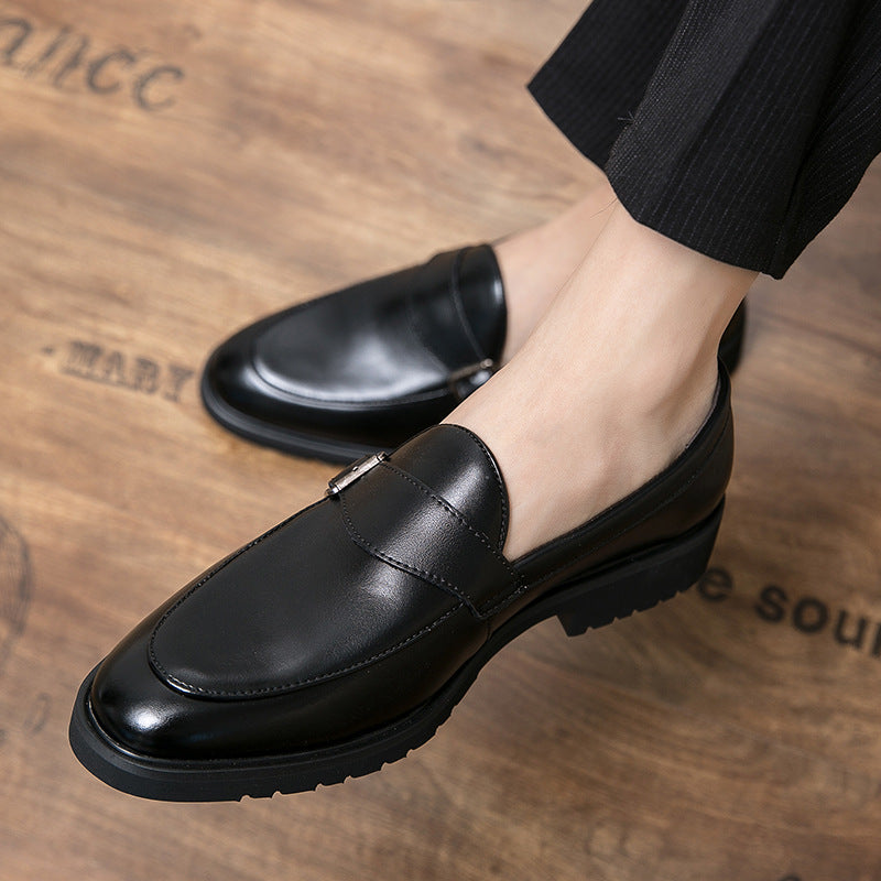 Exportplus size buckle men business casual leather shoes fashion formal wear slip-on men's shoes bla