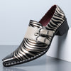 Amazon's best-selling cross-border zebra pattern iron toe double buckle leather shoes men's business