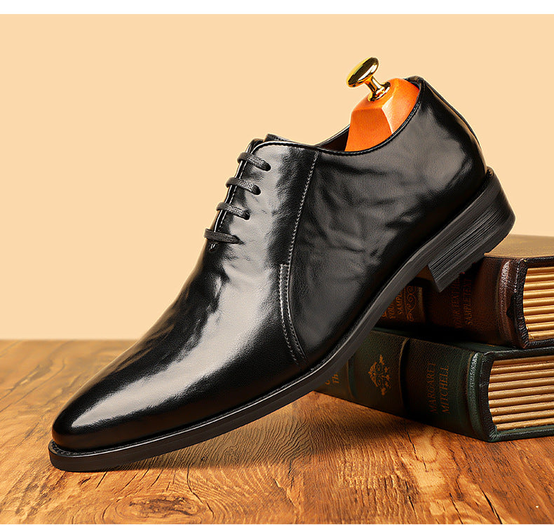2026 new men's leather dress shoes - lace-up business casual leather shoes - pointed toe british 5