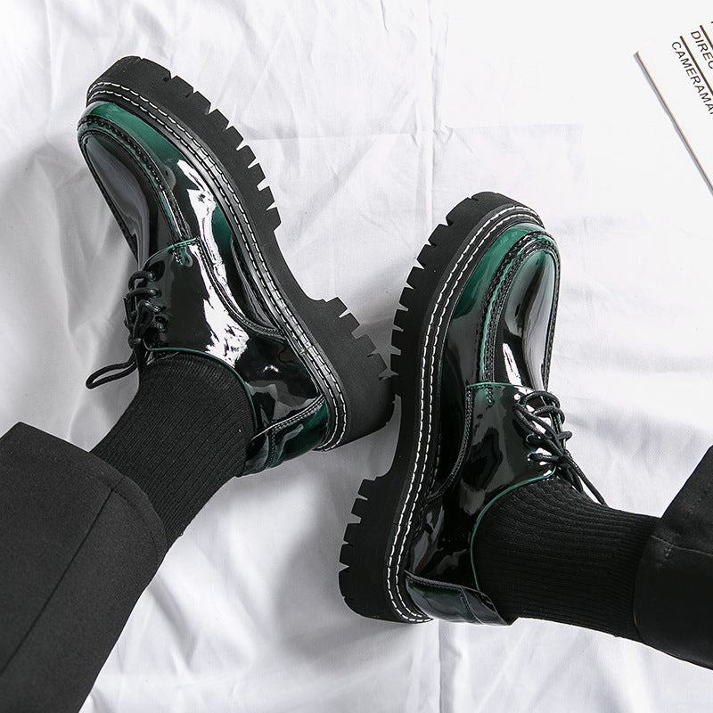 Cross-border mencasual glossy leather shoes men's round toe british patent leather men's shoes busin 9