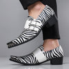 Amazon's best-selling cross-border zebra pattern iron toe double buckle leather shoes men's business