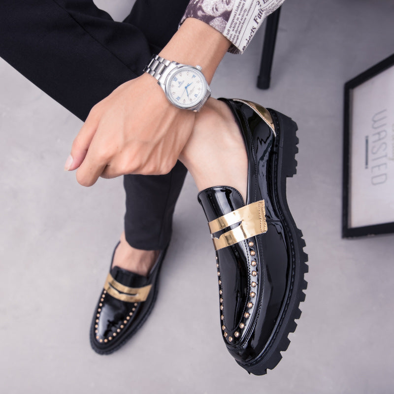 Menfashion glossy white leather shoes men's slip-on wedding photos retrocasual shoes british style s 10