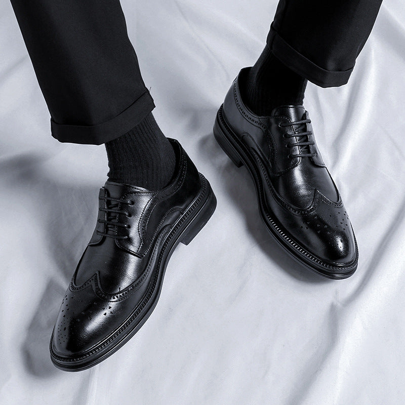 2023 men's black business formal leather shoes, men's thick-soled casual british style groom wedding 3