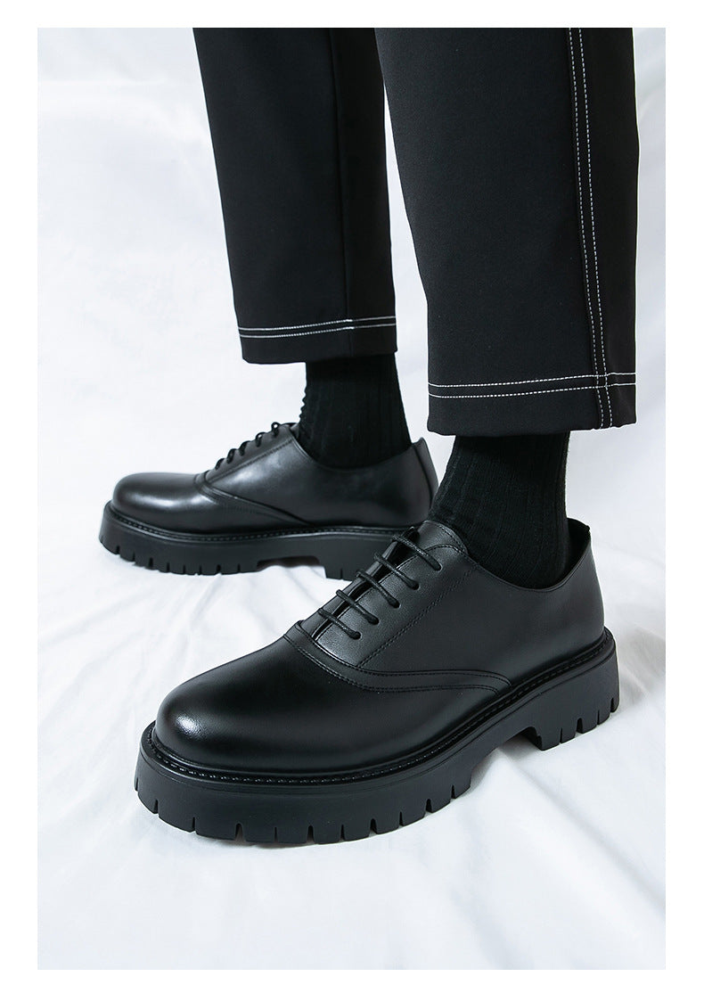 Summer leather shoes for men, chunky sole, british style, business formal, casual slip-ons, trendy 8