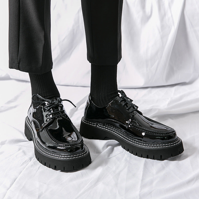 Cross-border mencasual glossy leather shoes men's round toe british patent leather men's shoes busin 15