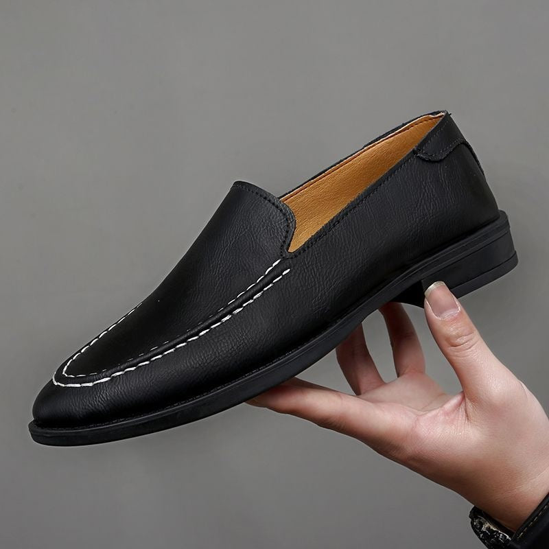 Bean shoesmencasual small leather shoes slip-on breathable pointed toe trendy lazy driving shoes 36 4