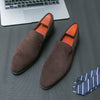 Men's Red Leather Loafers, Pointed Toe, British Style