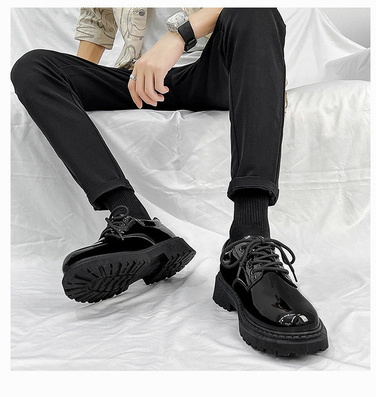 Glossy leather shoes for men, formal business british derby shoes, autum big toe casualtrendy shoes, 9