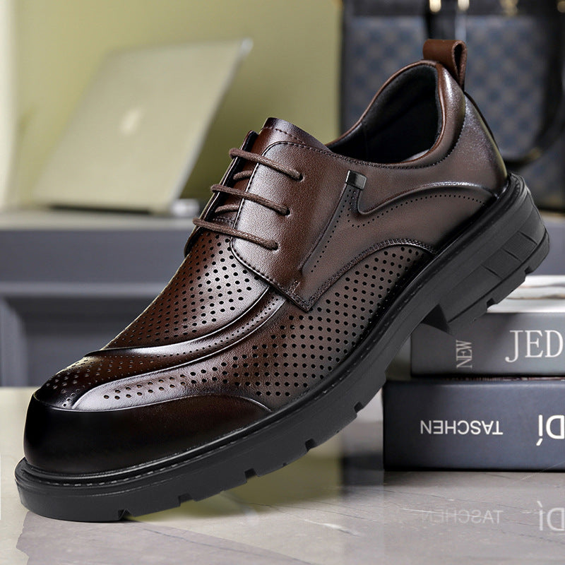 Mencasual leather shoes best selling tie back round toe thick sole big toe brown fashion british eas 5