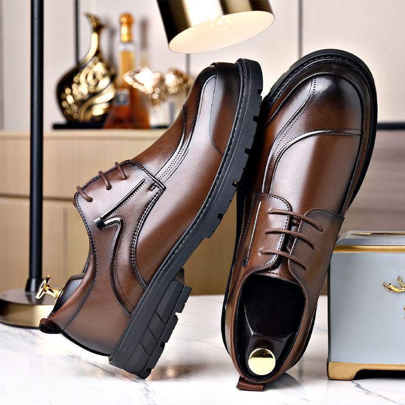 Mencasual leather shoes best selling tie back round toe thick sole big toe brown fashion british eas 2