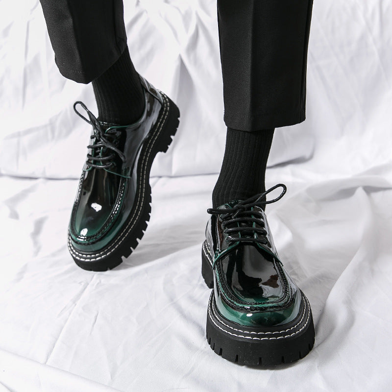 Cross-border mencasual glossy leather shoes men's round toe british patent leather men's shoes busin 11