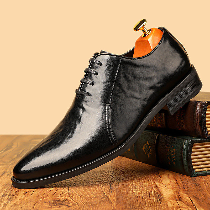 2026 new men's leather dress shoes - lace-up business casual leather shoes - pointed toe british 4