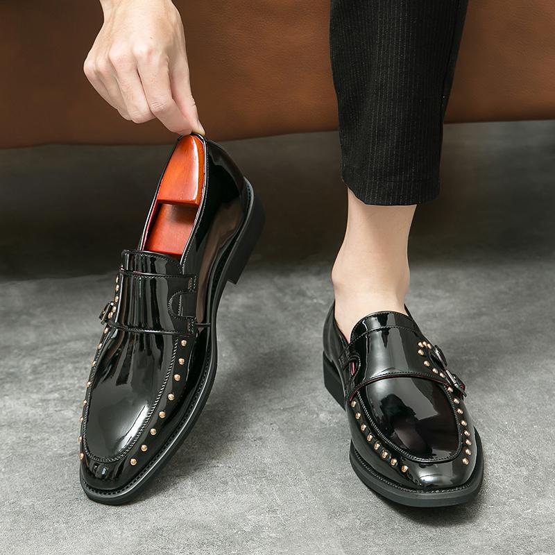 2026 spring men's plus size pointed toe patent leather dress shoes - british casual style hair styli 1