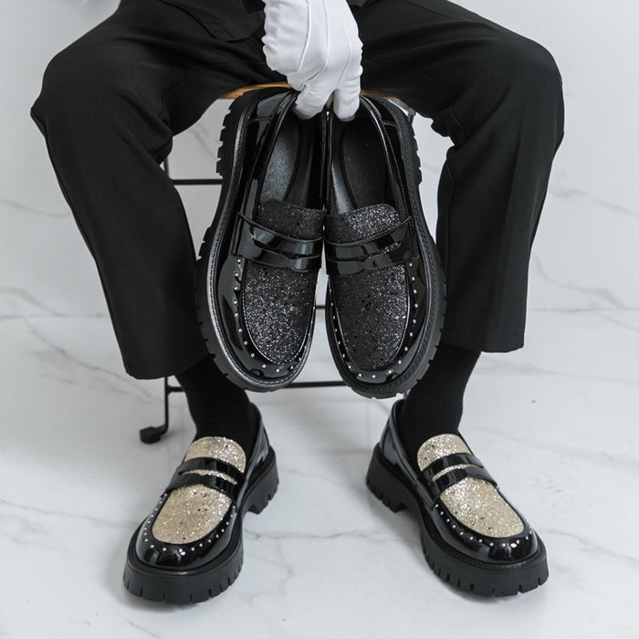 Men's trendy slip-on loafers: chunky sole, height-boosting leather shoes for business, casual, night