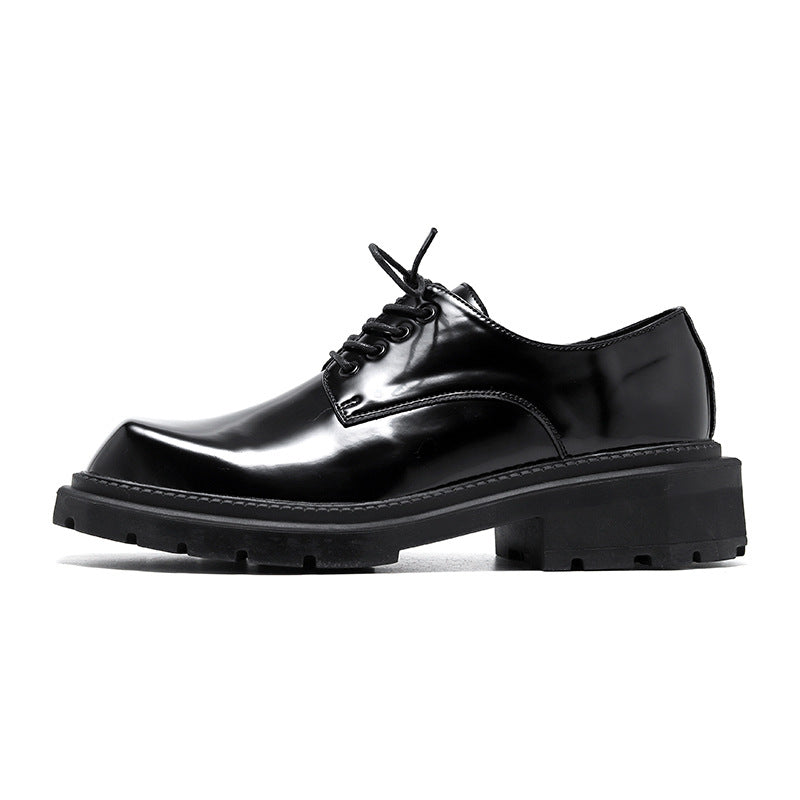 Niche styleclassy square toe leather shoes for men ins british style business thick sole derby shoes