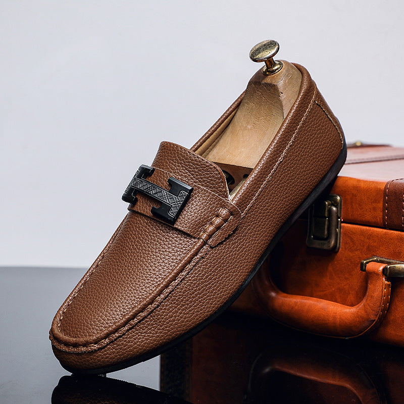 Summer loafers for men - slip-on driving shoes, british style soft sole casual leather shoes, men's 8