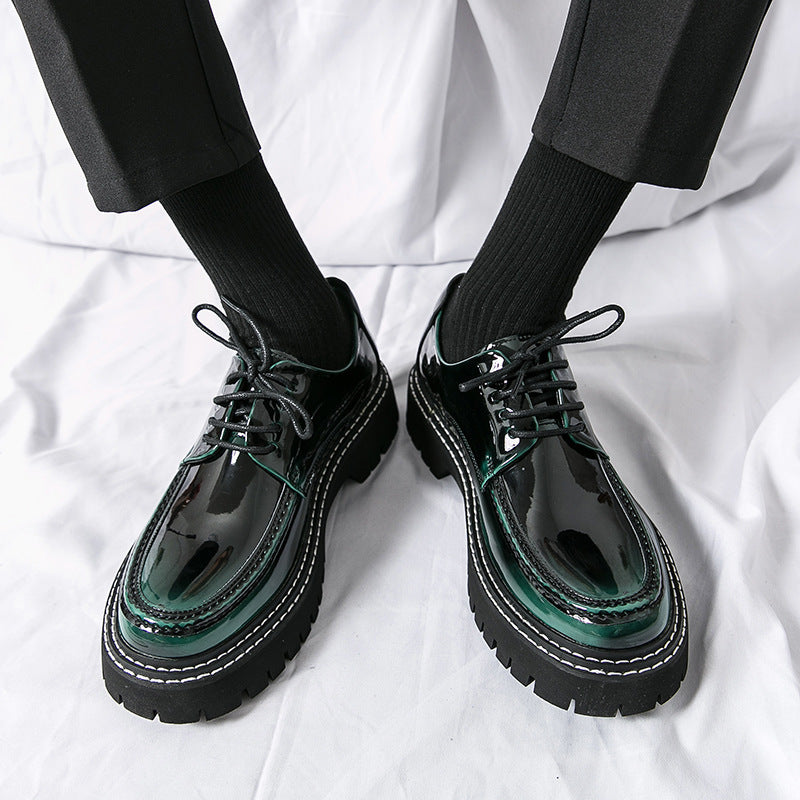 Cross-border mencasual glossy leather shoes men's round toe british patent leather men's shoes busin 8