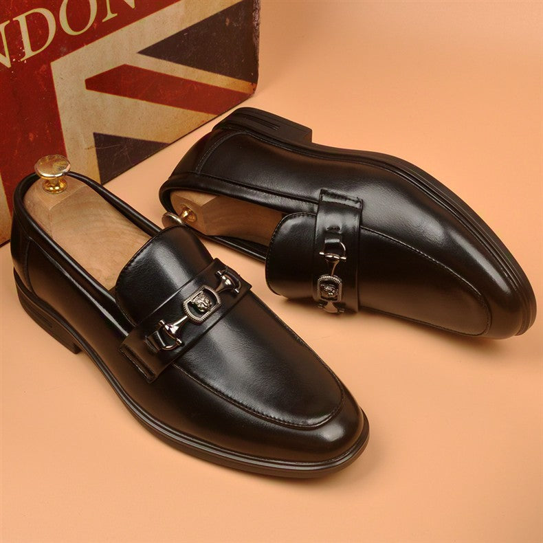 2026 new men's business casual shoes pointed toe leather loafers british style wedding shoes soft 11