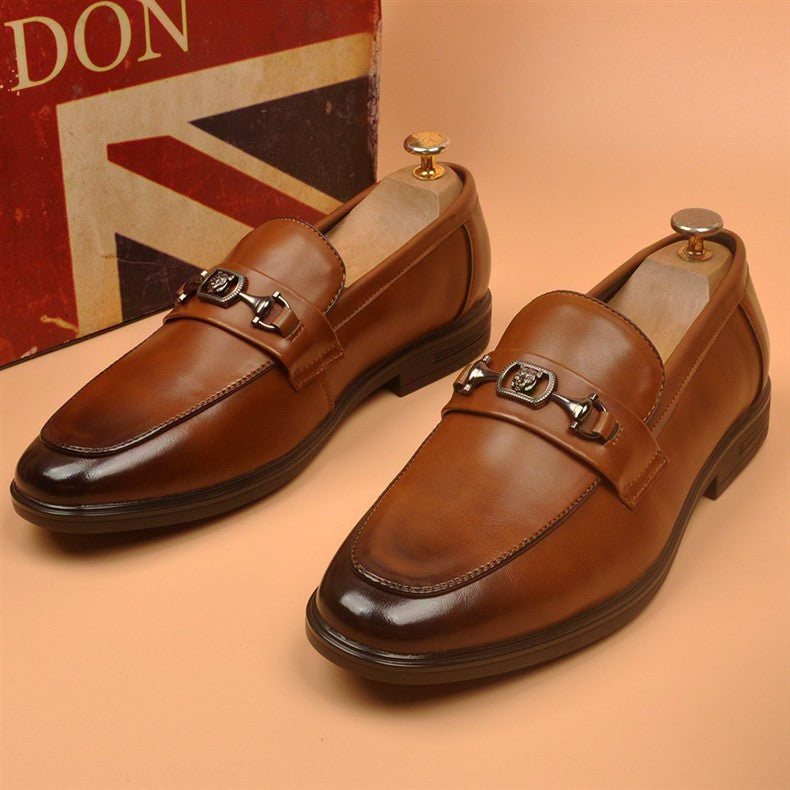 2026 new men's business casual shoes pointed toe leather loafers british style wedding shoes soft 20