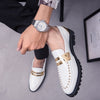 Men's White Leather Formal Shoes, Slip-On, Retro