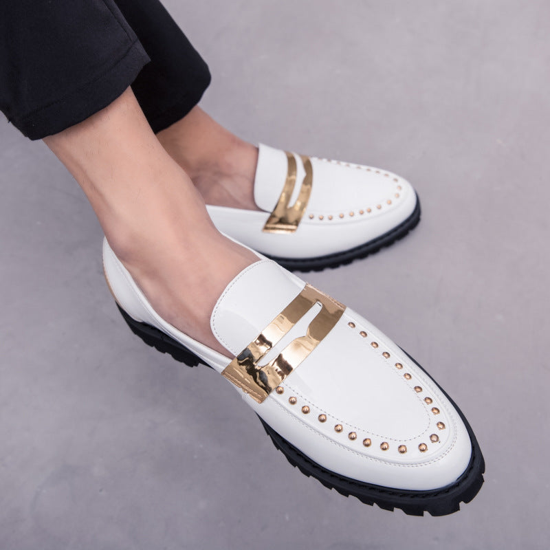 Menfashion glossy white leather shoes men's slip-on wedding photos retrocasual shoes british style s 12