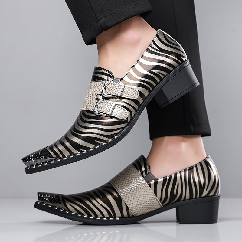 Amazon's best-selling cross-border zebra pattern iron toe double buckle leather shoes men's business 9