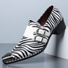 Amazon's best-selling cross-border zebra pattern iron toe double buckle leather shoes men's business