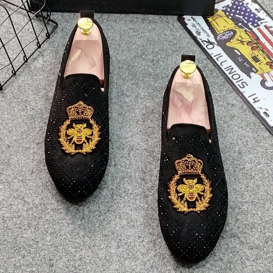 Men's Loafers, Rhinestone Detail, Embroidered