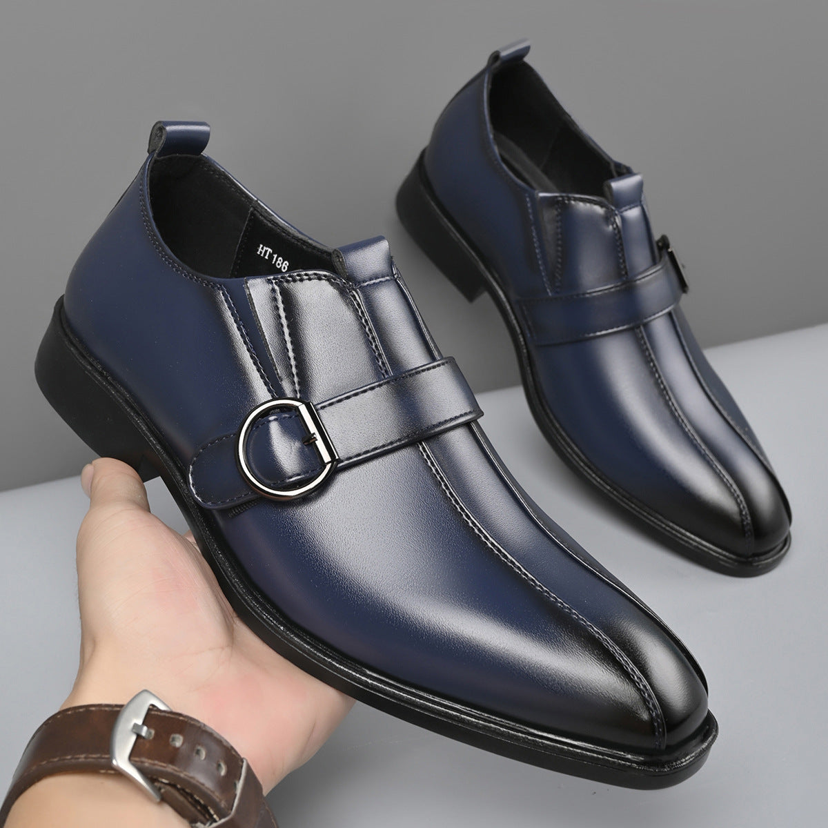 Cross-border e-commerce 2026 autumn new men's business british style pointed toe leather shoes, slip 4