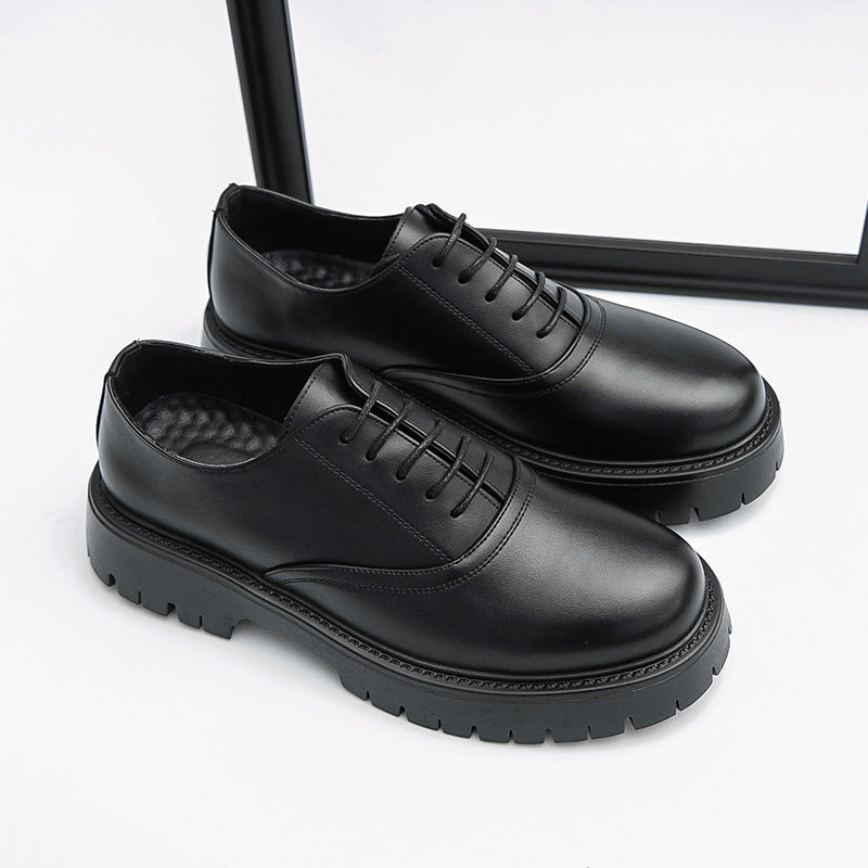 Summer leather shoes for men, chunky sole, british style, business formal, casual slip-ons, trendy 5