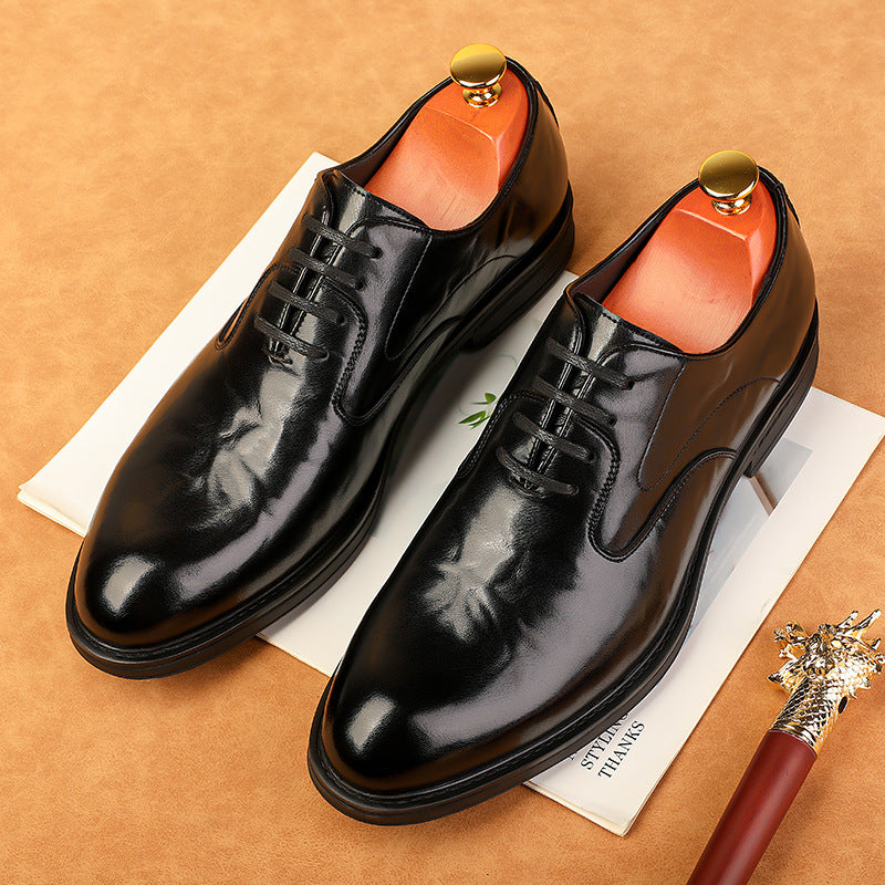 Men's Leather Formal Shoes, Pointed Toe, Lace-Up, Style 1495