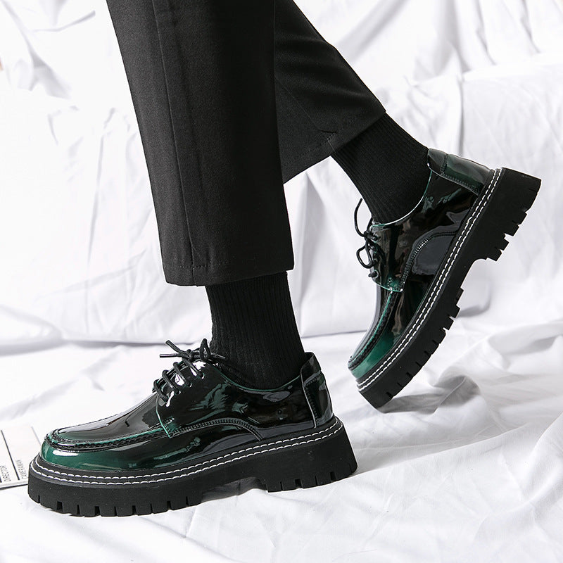 Cross-border mencasual glossy leather shoes men's round toe british patent leather men's shoes busin 12